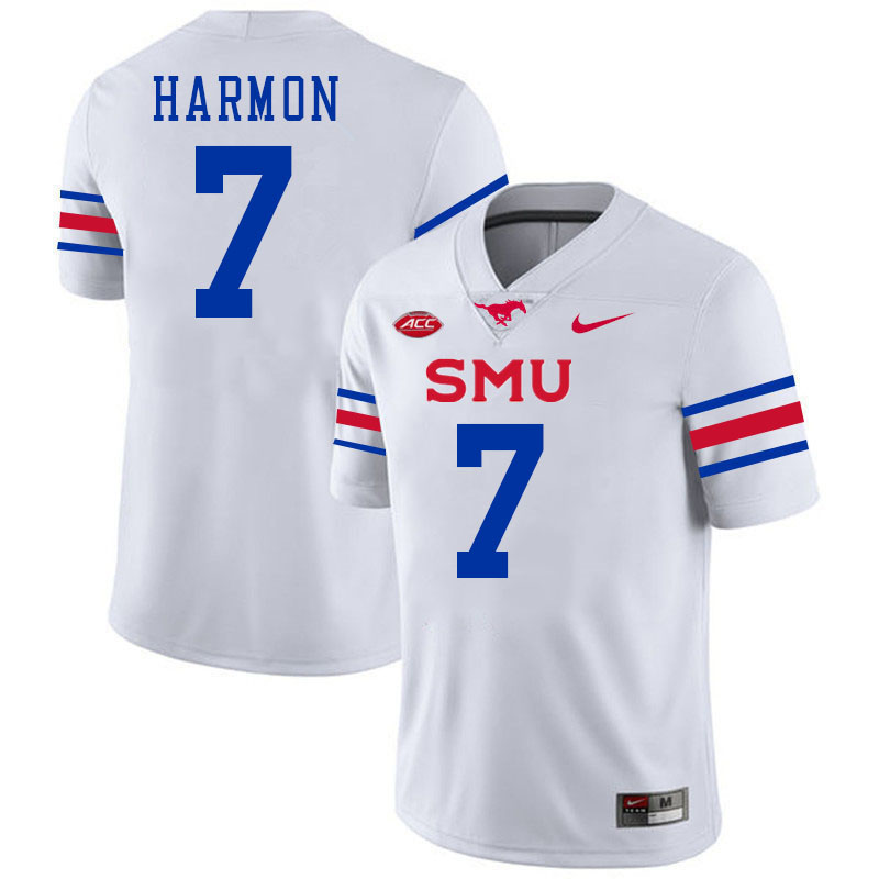 SMU Mustangs #7 Deuce Harmon Jersey College Football Uniforms-White